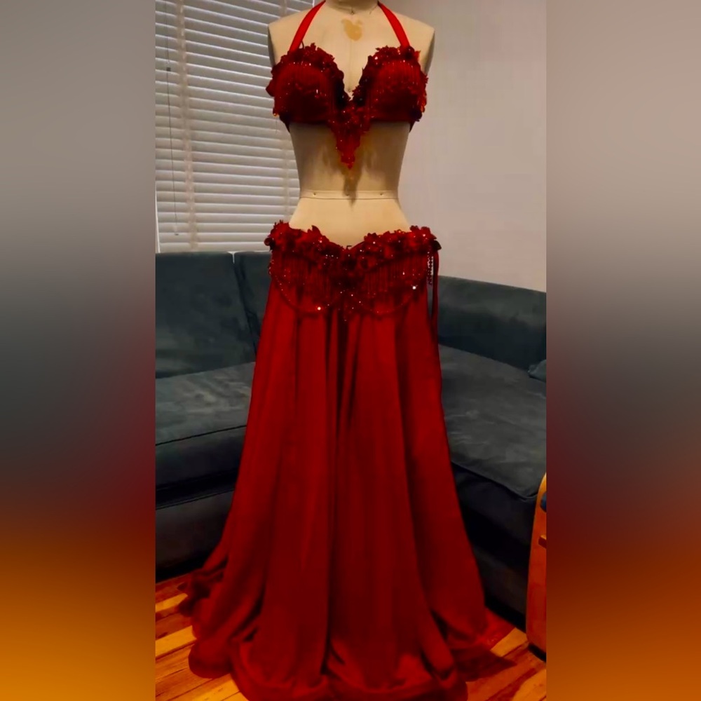 Red Vintage Rose Bellydance Costume